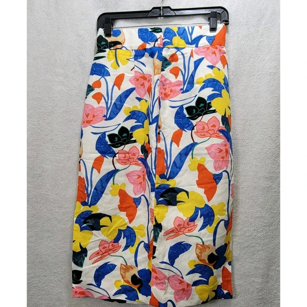 J.Crew Floral Pintucked Linen Midi Skirt Morning Floral Lined Size‎ 2 Artsy Chic
